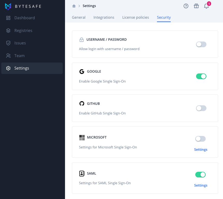 Bytesafe Settings