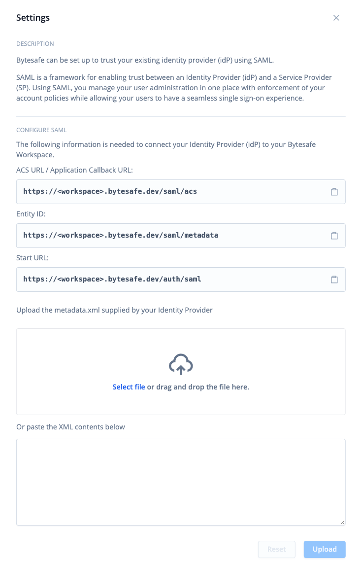 Bytesafe Settings