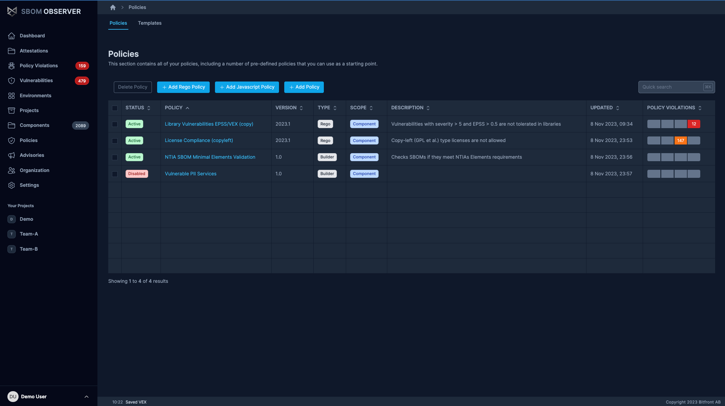 SBOM Observer policy engine