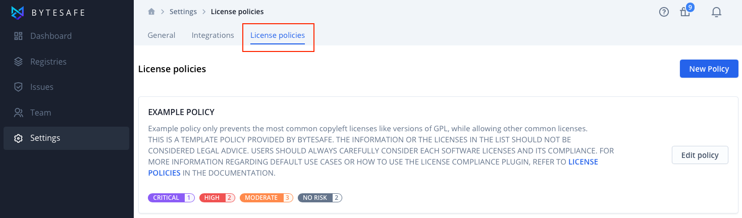 license policy settings