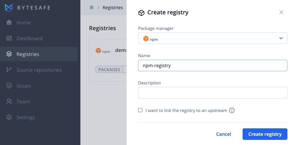 Create a registry page